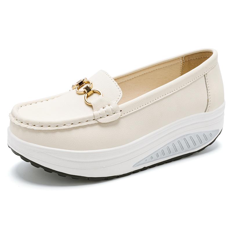 Cross-border Songgao Height-Increasing Plus Size Genuine Leather Bean Shoes for Women