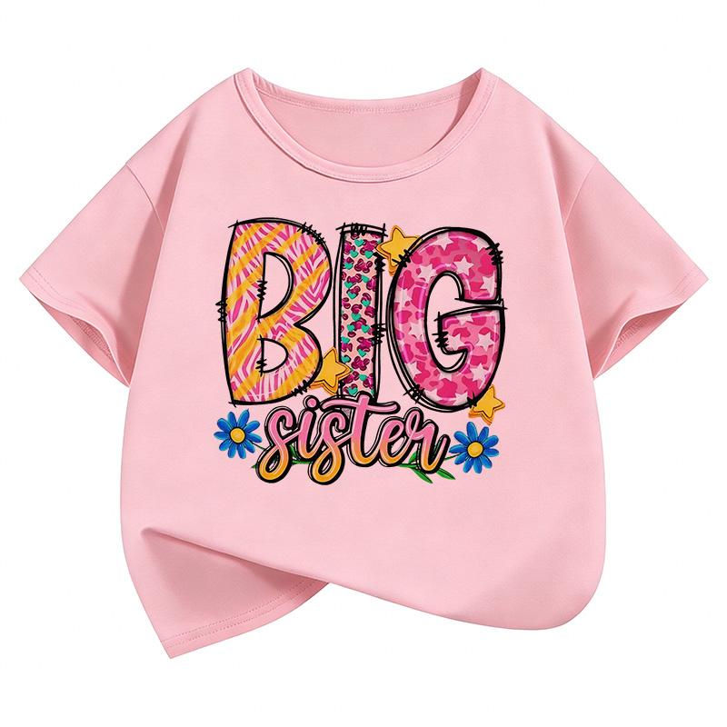 Y2k Colorful Big Sister Letter Printed T Shirts Manga Kids Children's T-shirt Shirt Sleeve Girls Summer Spring Casual Top Tee