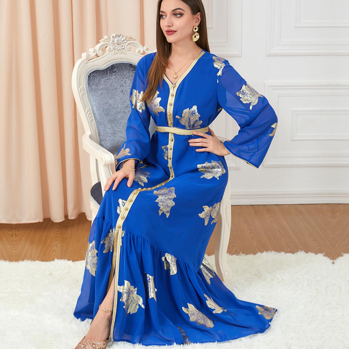 

3203 Абая для женщин с Ближнего Востока с горячим тиснением - Модное платье на четыре сезона XXL ярко-синий