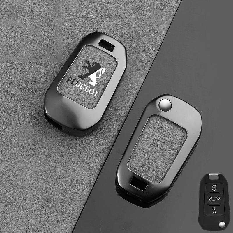 

2026 Hot Car Sticker Zine Alloy Car Key Case Cover Key Bag Shell Holder Protection For Peugeot 208 308 408 508 2008 3008 4008 50
