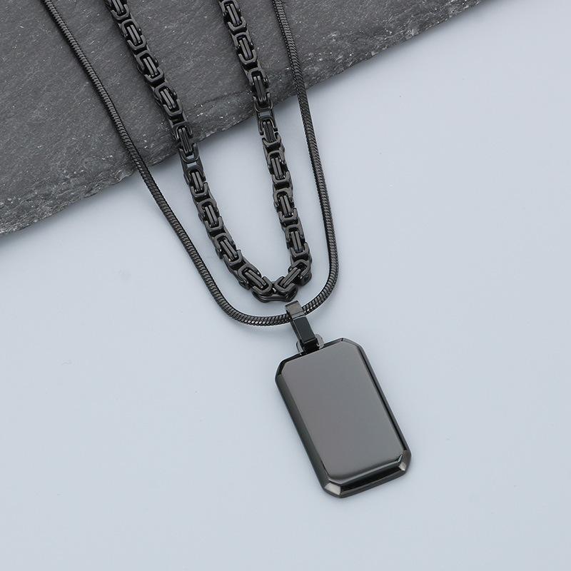 

2025 Personalized Double-layer Military Brand Necklace, Simple 18K Gold Small Gold Block Pendant Necklace, Men s Jewelry 55CM+65CM