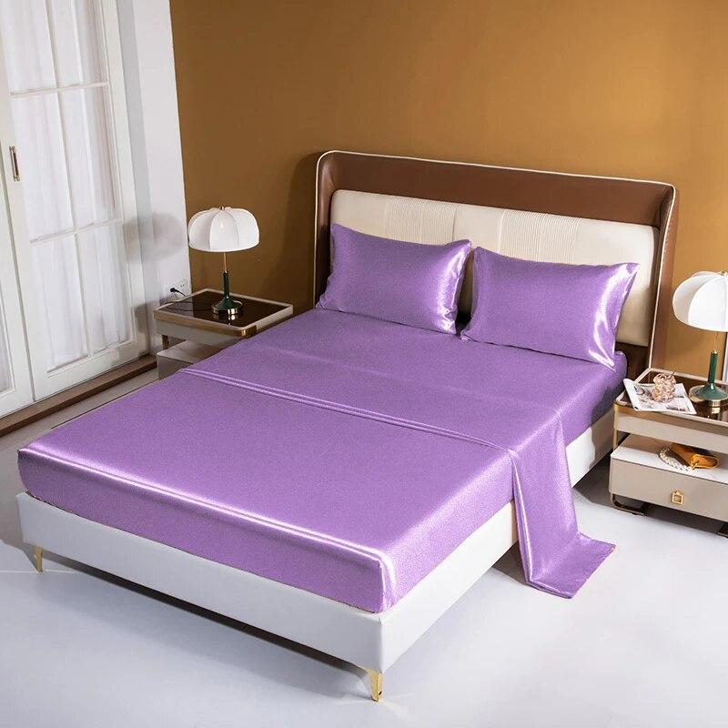 Luxury Satin Bed Sheet Set Rayon Fitted Sheet Height 35cm 21 Colors Optional  Flat Sheet Set Soild Color Bedding Set
