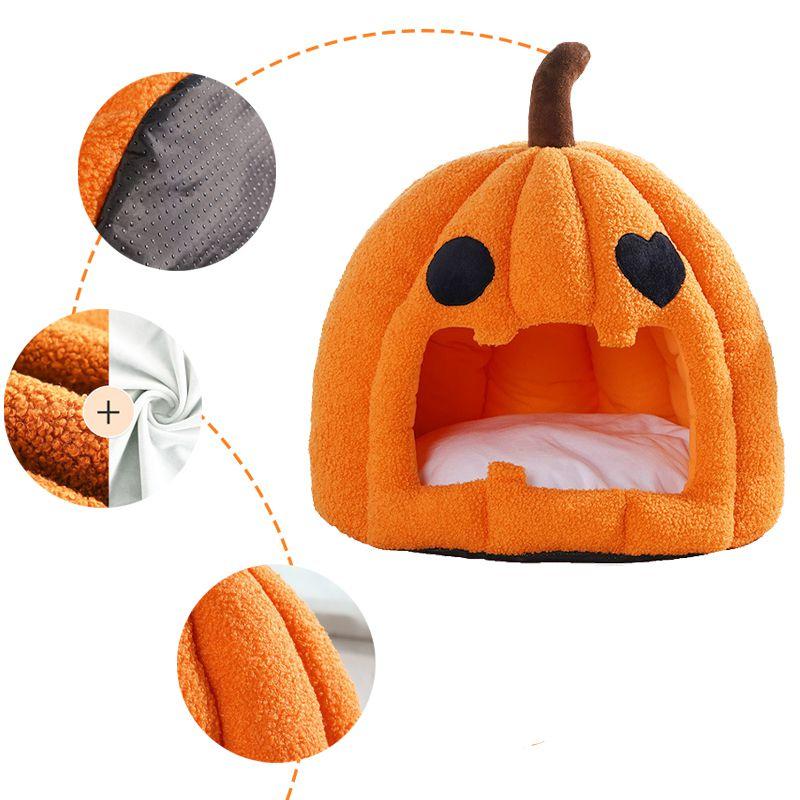 Útulný a roztomilý dýňový domeček postel pro psy a kočky z odolného křišťálového sametu