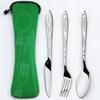 Portable Stainless Steel Cutlery Set Knife Fork Spoon for Camping Travel Dining with Carrying Bag Outdoors