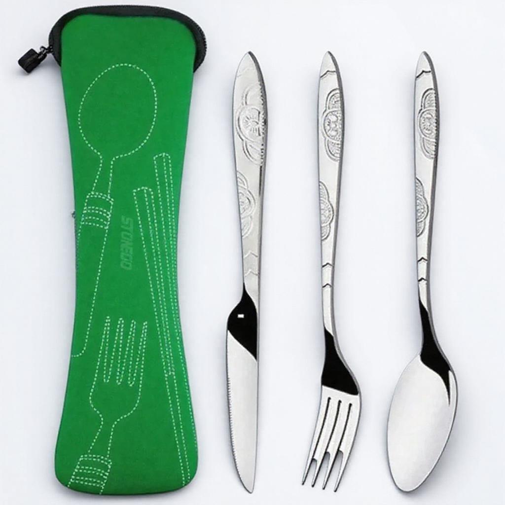 Portable Stainless Steel Cutlery Set Knife Fork Spoon for Camping Travel Dining with Carrying Bag Outdoors