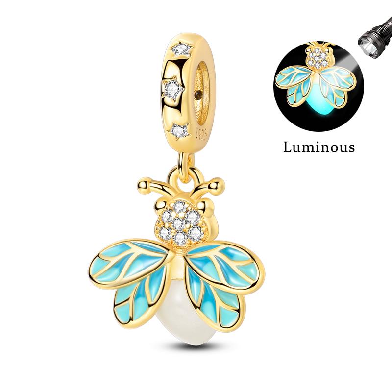 Copper Glow-In-The-Dark Firefly Butterfly Deer Charms Beads Pendants Fit Qikaola Original Bracelets Diy Birthday Jewelry