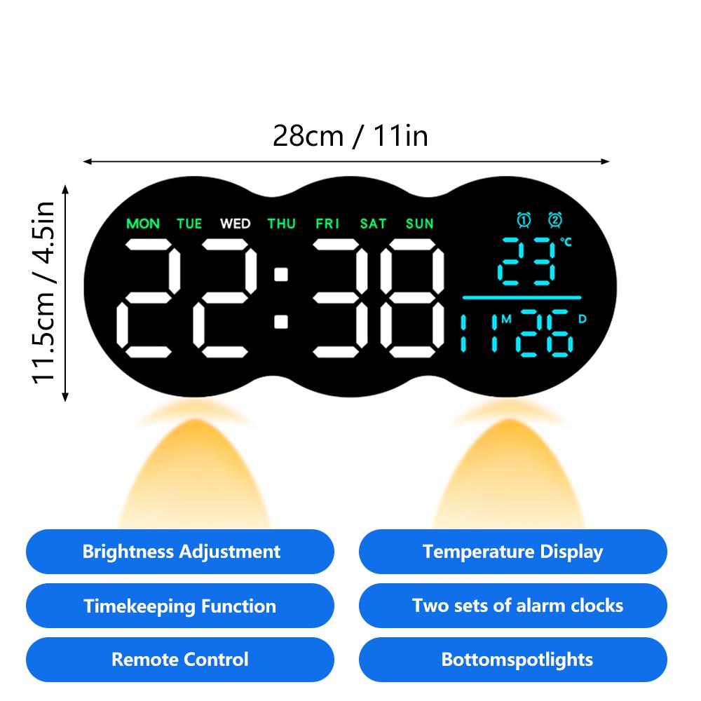 New Multi-Functional Clock Wall Lamp Time Temperature and DST Alarm Display Ambient Spotlights Remote Control LED Wall Clock