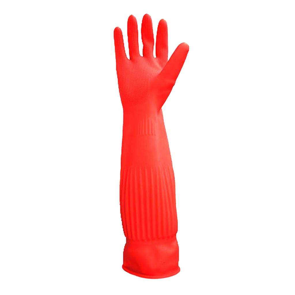 Geschirrspülhandschuhe aus Gummi-Latex, Verdickt, Verlängert, Baumwollfutter, Beständig gegen Starke Säuren, Laugen, Öl