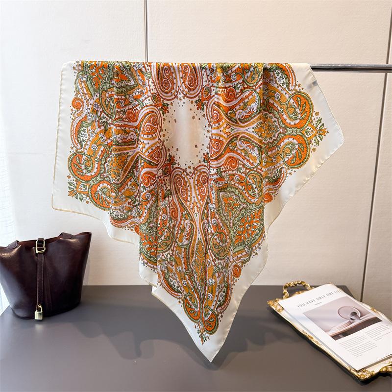 Exotic Printing Imitation Silk Scarf Square Scarf High-End Shawl Versatile Neck Small Square Scarf Headscarf