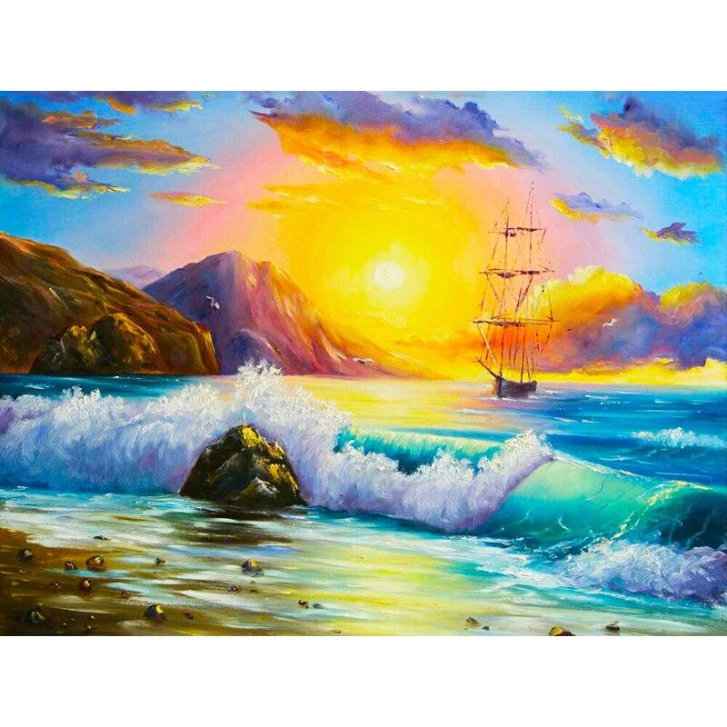 New 5D DIY Diamond Painting Sea View Diamond Embroidery Sailboat Cross Stitch Full Round Drill Home Decor Manual Art Gift
