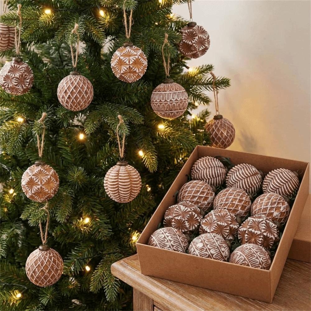 12PCS Brown Xmas Hanging Ball 8cm Christmas Spheres Pendant Merry Christmas Decoration