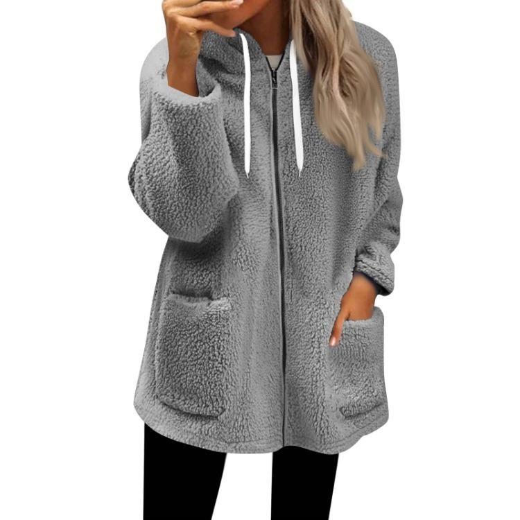 Fall Casual Oversized Fleece Hoodie Women Long Sleeve Zip Up Pullover Hooded Sweatshirt Jacket