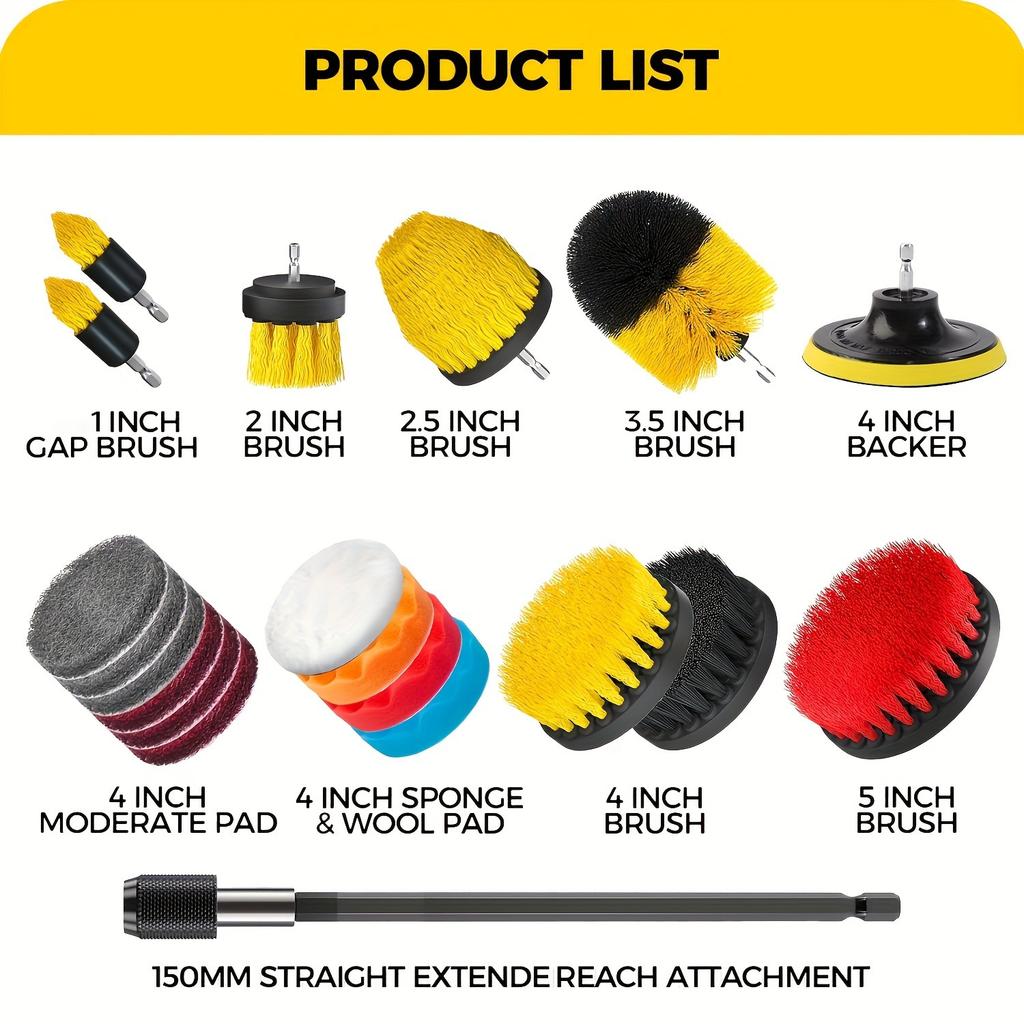 Powerful Drill Brush Attachment Set for Deep Cleaning- Suitable for Concrete, Tiles, and Car Interiors