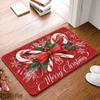 1pc, 2D Flat Foot Mat, Candy Cane Holly Christmas Theme Floor Mat, Watercolor Festive Holiday Painting Style, Merry Christmas Fe