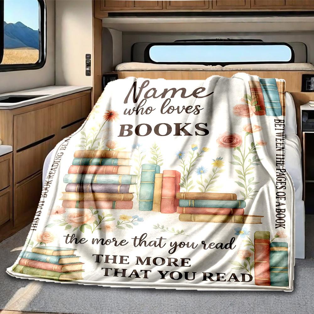 Floral Books Customize Your Name Rv Blanket Comfortable Soft Lightweight Allseason Multipurpose Blanket For Travel Camping Picnic Sofa Bed Living Room