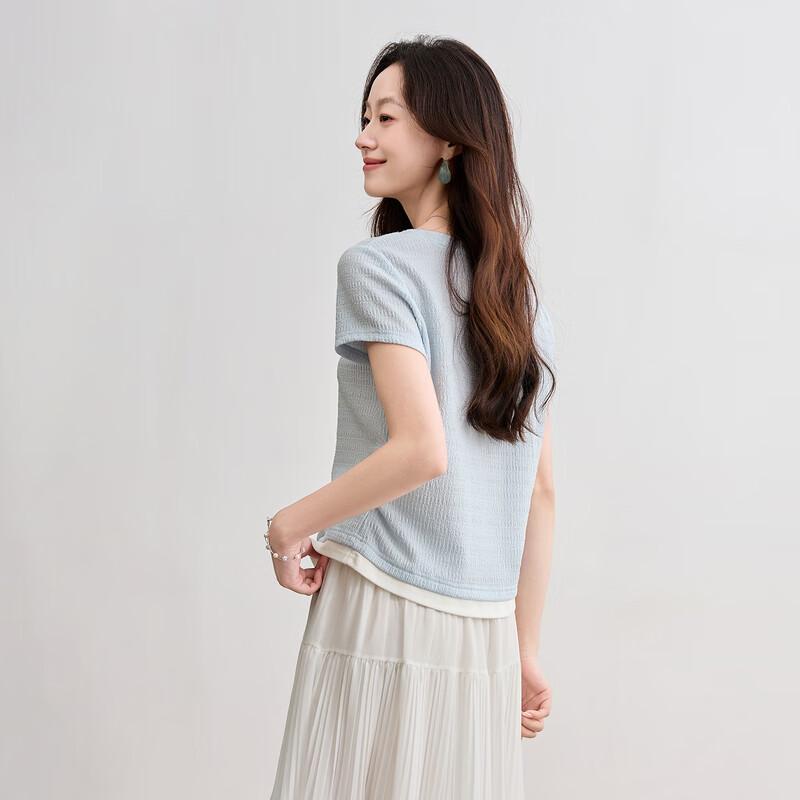 Shangdu Bila Women's Color Block Textured Short Sleeve T-Shirt