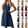 Women’s Fashionable Casual Sleeveless V-neck Plain Dress With Back Zip