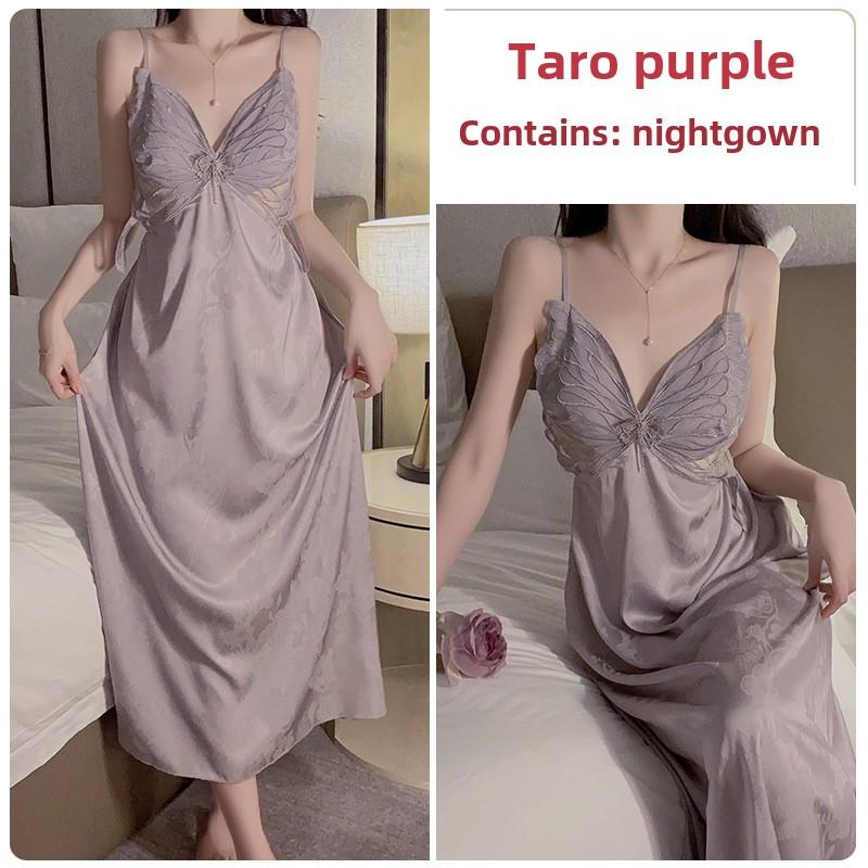 Große Größe Pyjama Plus Brustpolster Eisseide Langes Trägerkleid Morgenmantel Damen Zuhause Reiner Wunsch Anzug