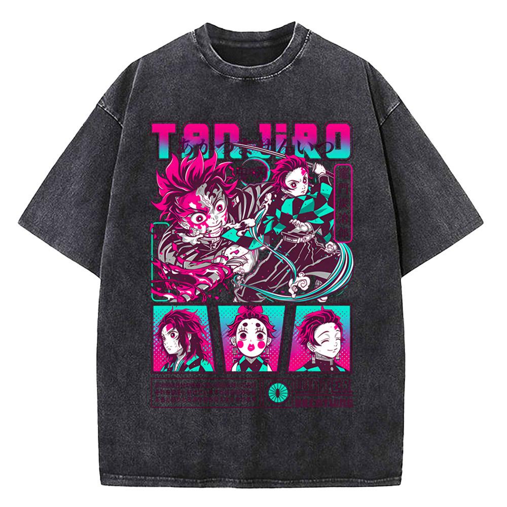 

Мужская футболка с графикой «Истребитель демонов» Харадзюку, винтажные аниме-футболки с эффектом стирки для женщин, уличная одежда, летние футболки 2XL
