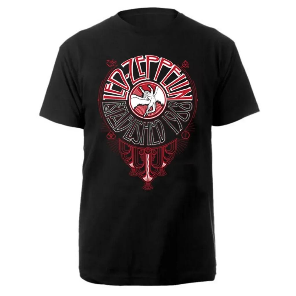 2026 Led Zeppelin - Symbole Est 68 Schwarzes T-Shirt Rockband Grafik-T-Shirt Sommer Baumwolle Unisex Hemd Kleidung Tee Y2K