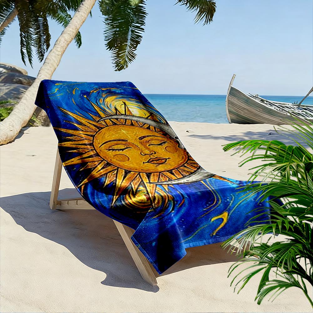 Sun and Moon Starry Sky Design Beach Towel Quick-drying for Travel Outdoor Sports Jogging Beach and Swimming