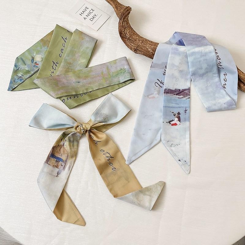 Silk Scarf Artistic Sense Arm Bag Hair Band Belt All-Match Decorative Scarf Thin Narrow Long Ribbon