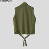 INCERUN Men Lapel Neck Sleeveless Solid Lace-up Casual Shirts Tank Tops