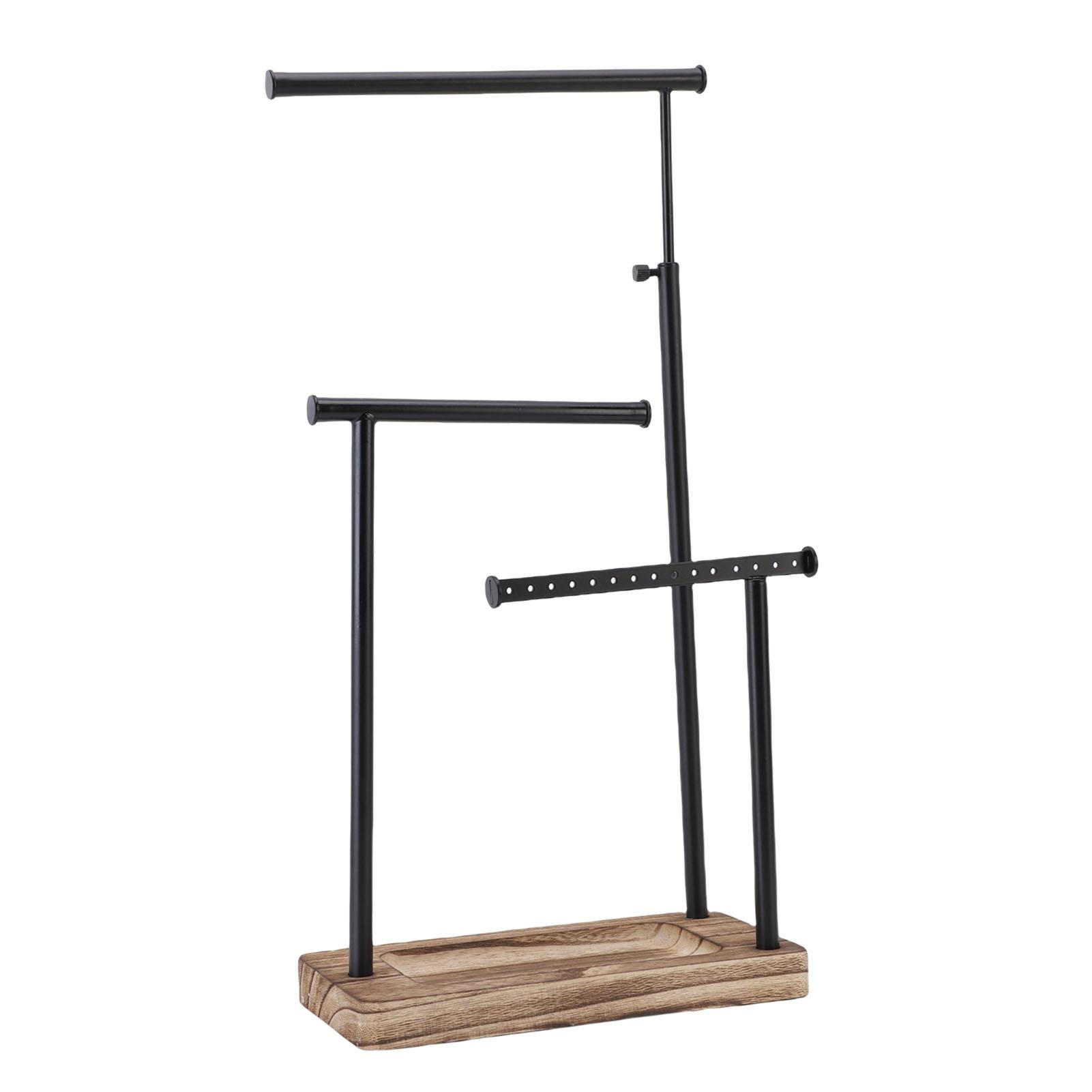 

3-ярусная подставка-органайзер для украшений, металлическая, выдвижная, держатель для ожерелий, дисплей с деревянным основанием для серег, браслетов, колец