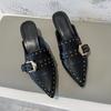 New Retro Baotou Kitten Heel Half Slippers Fashion Pointed Toe Rivet Casual Outside Wear Women's Cool Drag