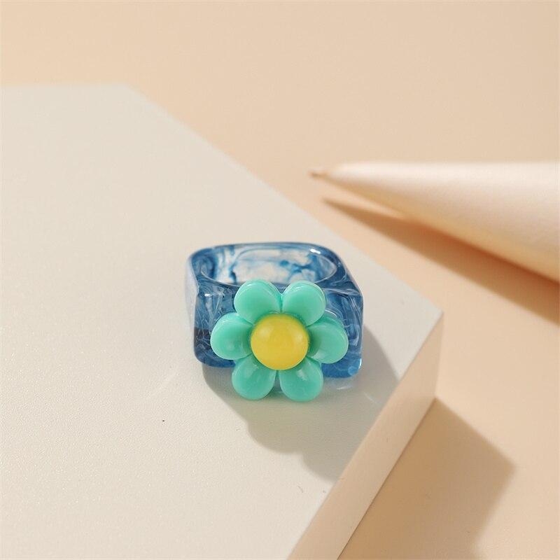 iF ME Chunky Aesthetic Large Colorful Golden Bead SquareTransparent Resin Acrylic Rings for Women Girl DIY Knuckle Party Ring Jewelry