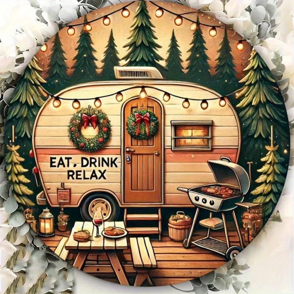 Винтажная металлическая жестяная табличка Рустикальный Автодом Декор стены 8 дюймов Круглая Ретро Домашнее искусство 20x20