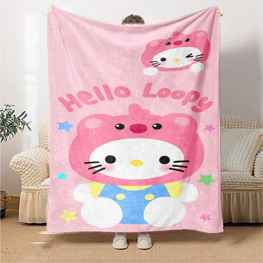1 Stück Hello Kitty Loopy Decke Leichte Flanell-Kuscheldecke für Sofa Bett Reise Camping Wohnzimmer Büro Couch Sessel