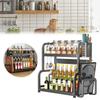 2/3 Layer Seasoning Organizer Carbon Steel Seasoning Bottle Rack with 4 Hooks Countertop Organizer Multi-Function for Kitchen