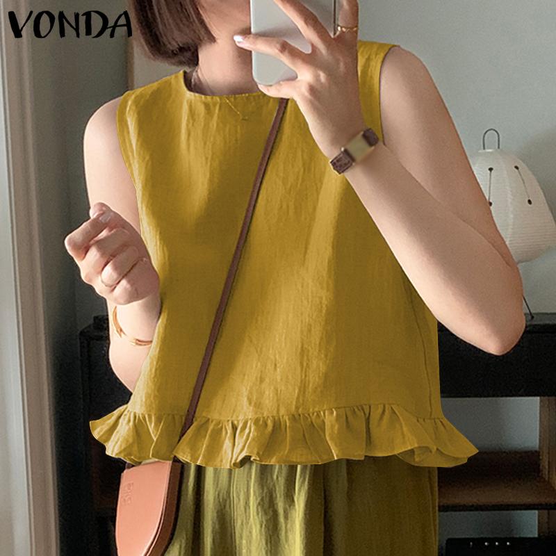 

VONDA Женские летние повседневные однотонные майки с круглым вырезом 4XL оранжевый