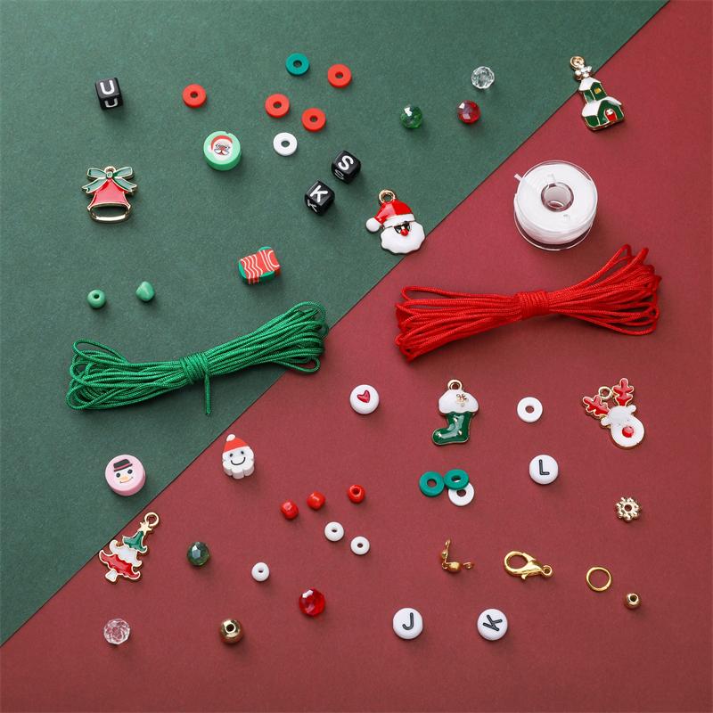 1 Set/Box Weihnachts-Themen Glasperlen-Set DIY Armband Halskette Ohrringe Schmuckzubehör