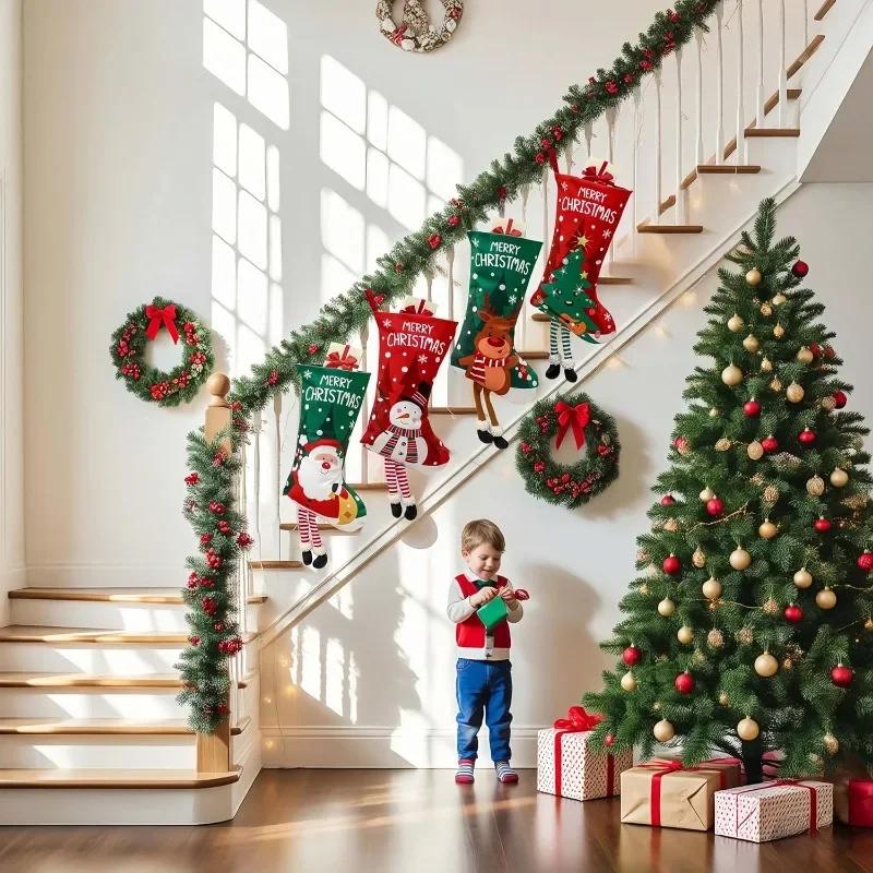 Christmas Santa Snowman Decorative Gift Stocking Ornament for Tree Home Party Scene Arrangement Holiday Hanging Decoration