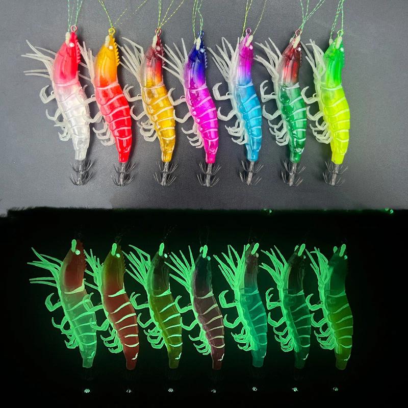 1PCS Glow Horizontal Egi Set 8cm Realistic Shrimp Fishing Lure Luminous Squid Catching Bait for Sea Anglers