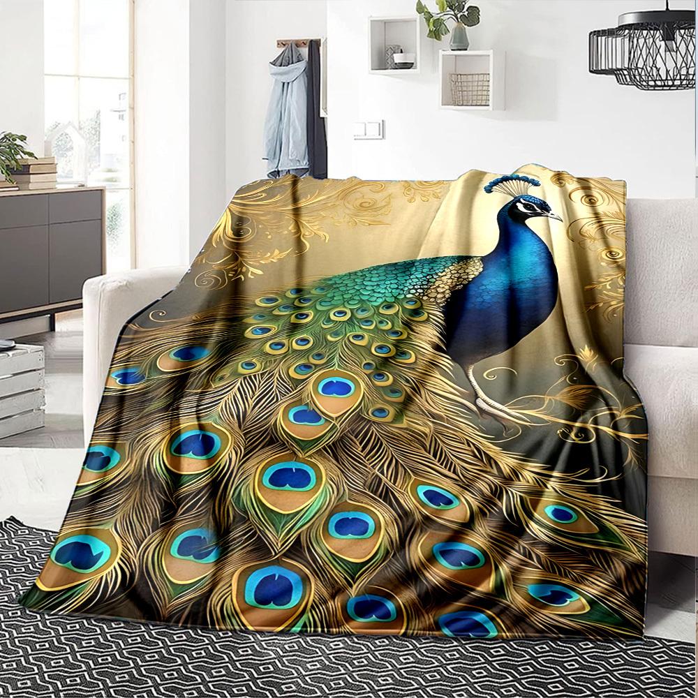 1pc Peacock Pattern Throw Blanket Soft Flannel, Cozy All Season Polyester Perfect for Home, Office