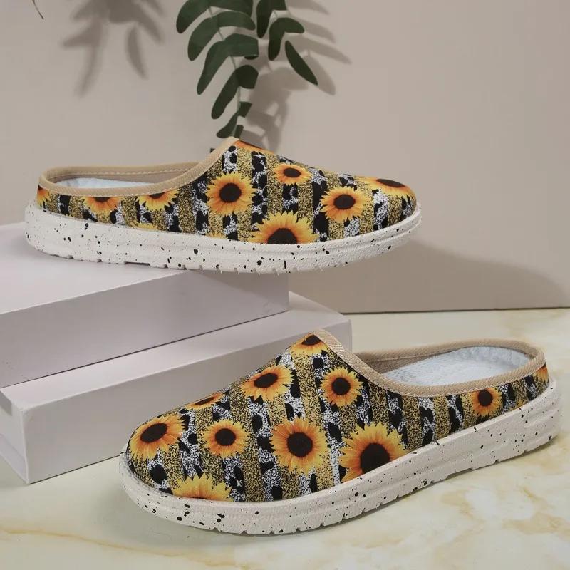 Black White Cow Print Canvas Mule Loafers Woman Fashion Slip-on Leopard Sneakers Ladies Casual Flat Sport Slippers Plus Size