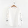 Women's Casual Long Sleeve Top With Botanical Embroidery Soft Breathable Blouse