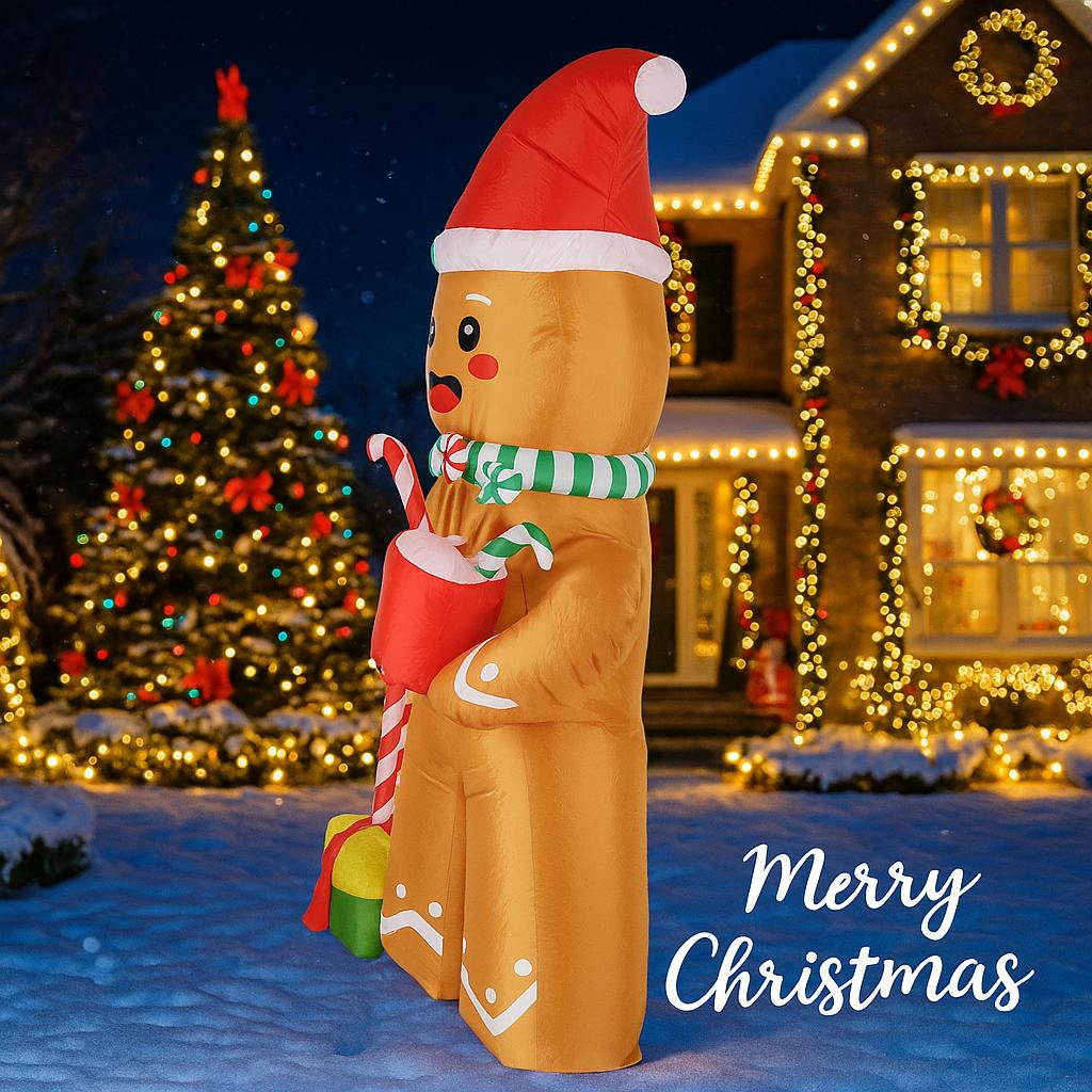 7.87FT LED Light Xmas Inflatable Gingerbread Man Toys Yard Lawn Party Decor Home Ornaments Supplies Christmas Holiday Gifts