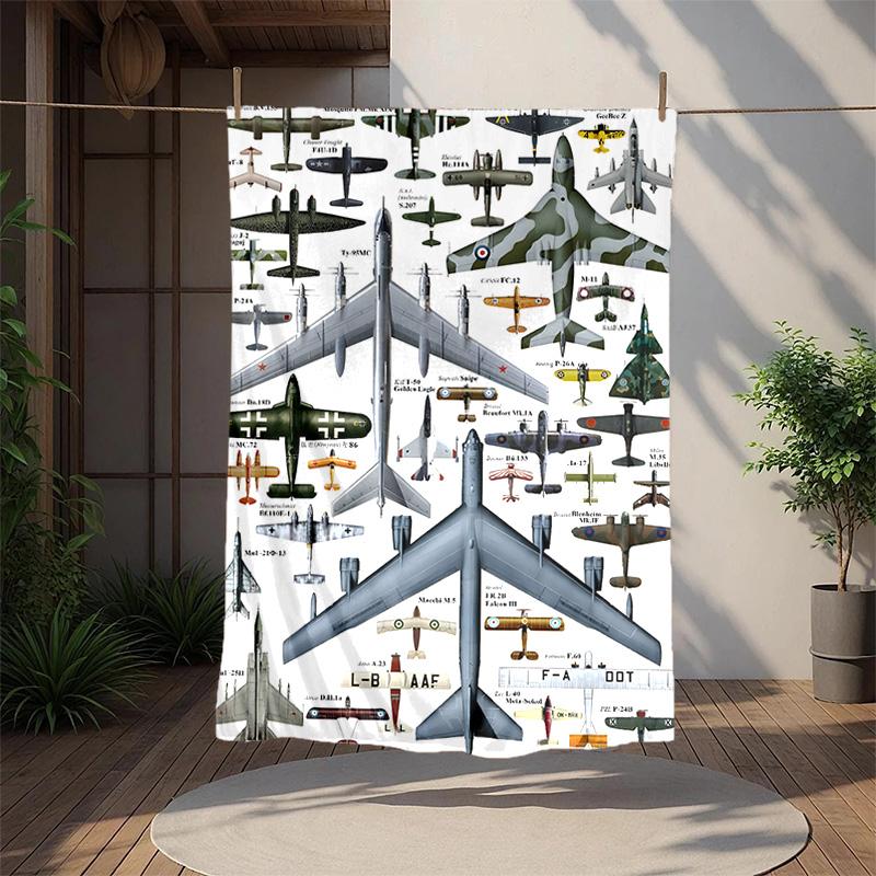 Flaneldecke mit Flugzeugmotiv, Weich, Warm, Ganzjahres-Überwurf, Design für Camping, Autoreisen, Wandern, Sofa, Bett, Büro, Perfektes Geschenk für Partys
