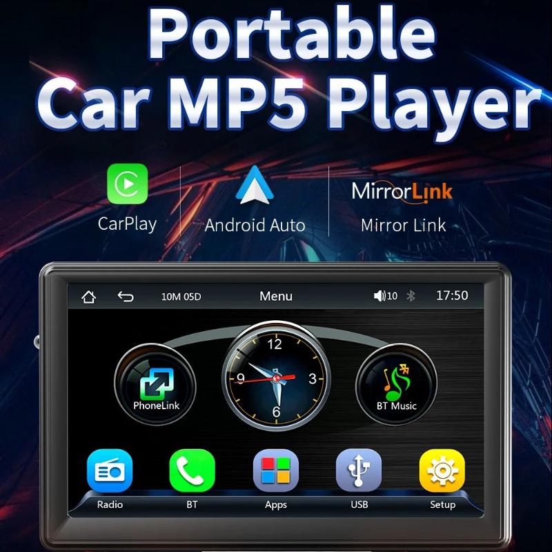Universal 7 Inch Car Multimedia Screen BT Portable Digital FM Radio Wireless CarPlay Android Auto WIFI Car Navigation High-definition Reversing Camera