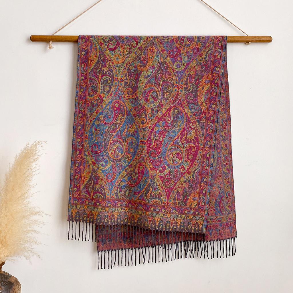 025 Imitation Cashmere Jacquard Scarf Shawl Fringed Retro Cashew Flower Ethnic Style Dual-use