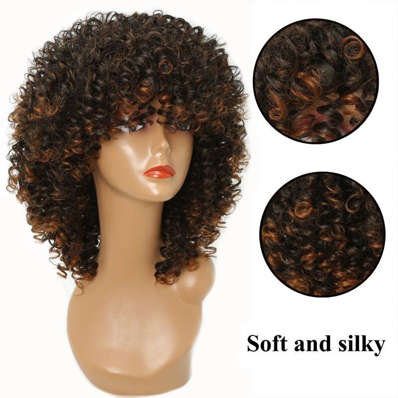 LISI HAIR Women's Short Afro Kinky Curly Wigs With Bangs Ombre Brown Synthetic Wig Black Daily Party Headgear with Clips