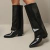 Women's Sexy Pointed Toe Knee High Boots Fashion Bottes Femmes Black Wedge Heel Long Boots Woman Pu Leather Riding Botas Mujer