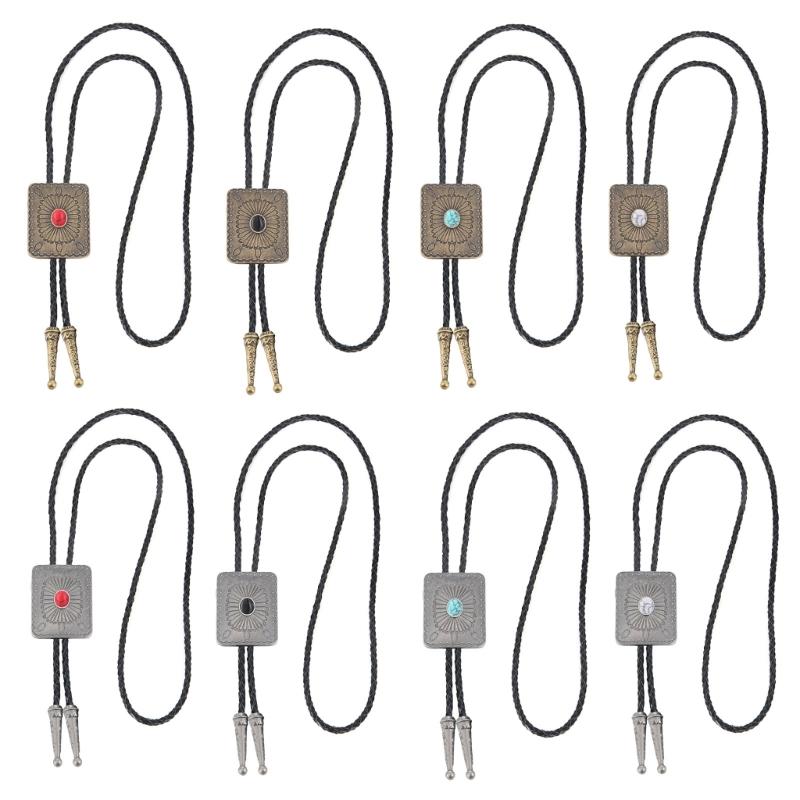 Punk Style Bolo Tie with Emblem Charm Necktie Necklace Costume Accessory