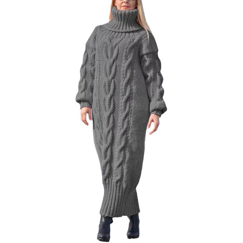 2023 Women's Autumn/Winter Long Loose Knit Sweater with Collar - Solid Color, Casual Style