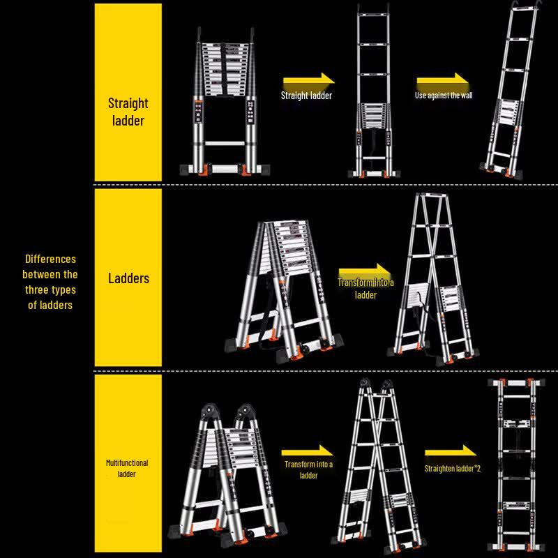 Bubuwent Bamboo Joint Aluminum Telescopic Ladder