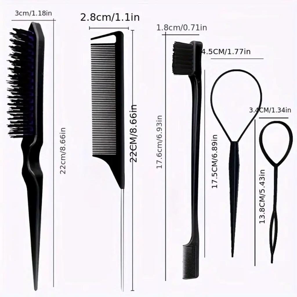 5pcs/set Hair Brush and Braid Set Tear Comb Brush Edge Brush Pointed Tail Comb Hair Braiding Styling Tool Hair Dyeing Comb Set